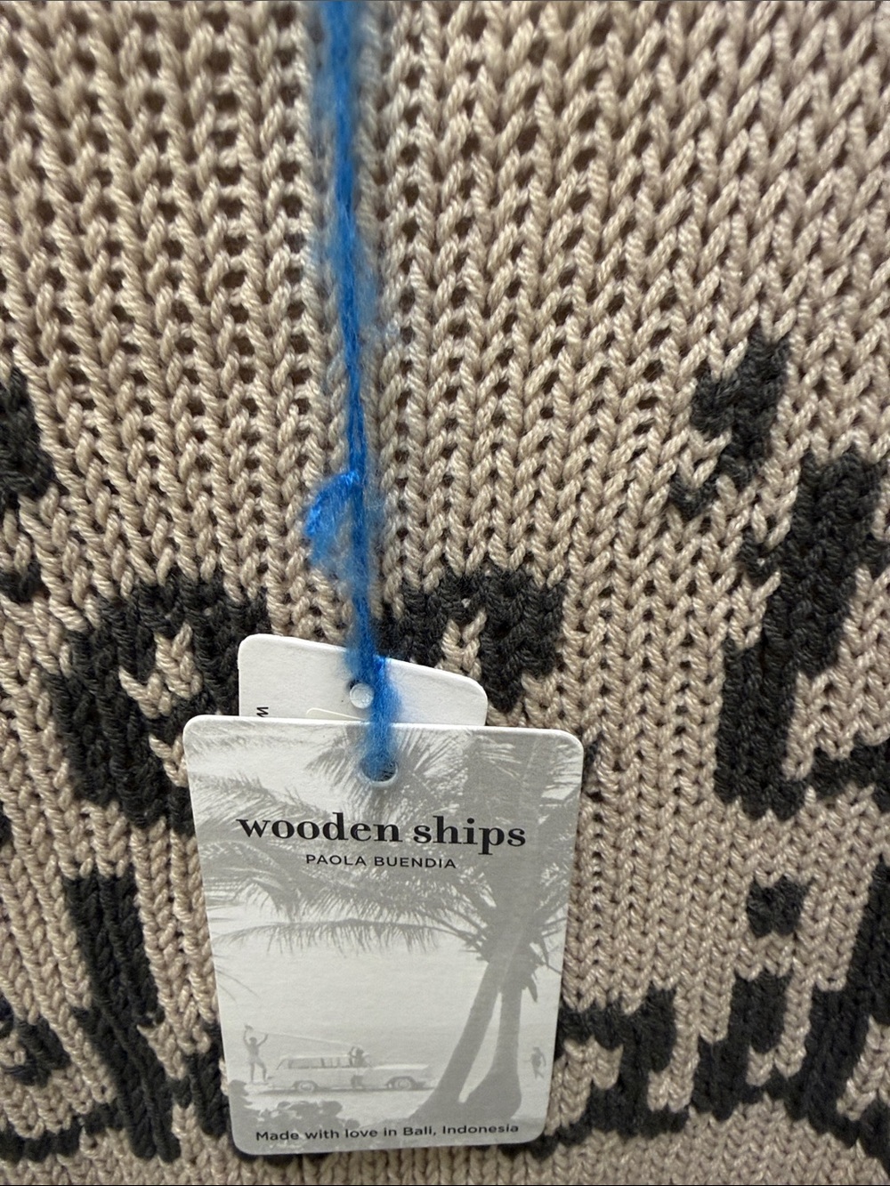 Wooden Ships 'Coffee 'til Cocktails' Knit Sweater in Taupe with Grey Text - Picture 4 of 5